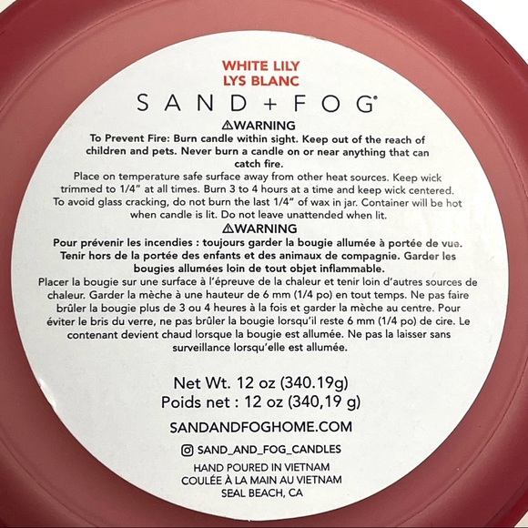Sand And Fog White Lily Scented California Candle Made With Essential Oils NWT - Picture 6 of 8